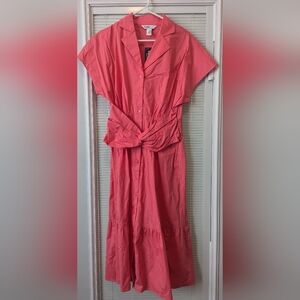 NWT White House Black Market Twist Waist Shirt Dress Sunkist Coral Size Small S